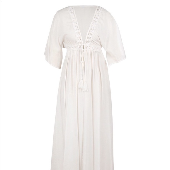 🦢White Sheer Bikini Coverup Kimono Dress - Picture 3 of 4